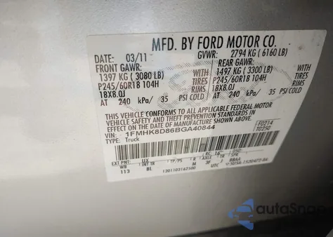 2011 Ford Explorer Xlt z USA, uszkodzony, nr VIN 1FMHK8D86BGA40844